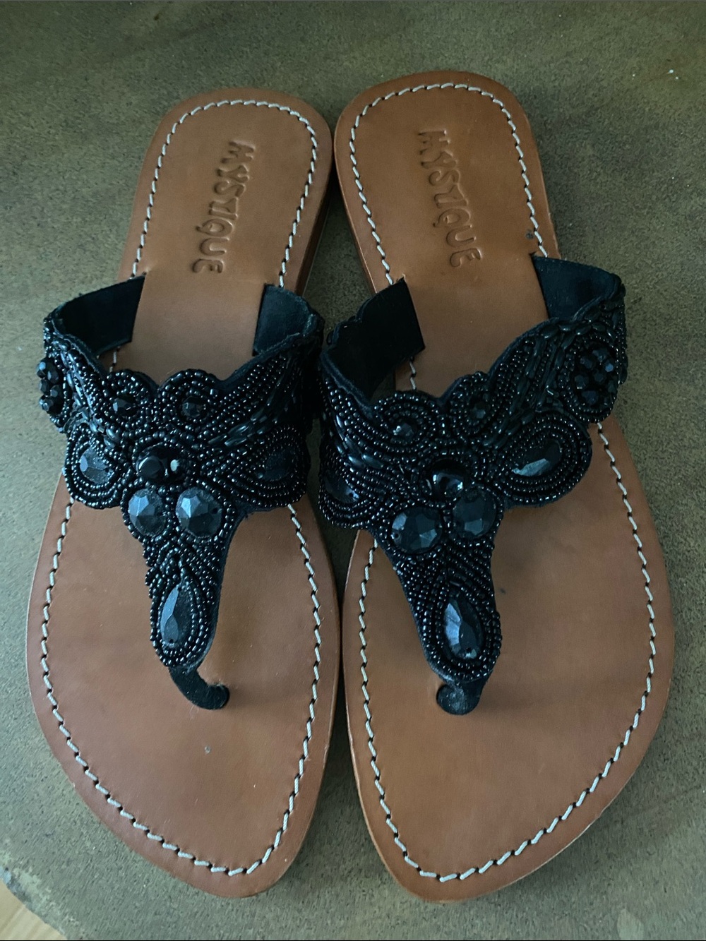 Mystique Boutique Black Beaded Thong Sandals